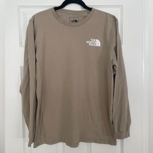 The North Face Mens Graphic Logo Tee Shirt Long Sleeve Crew Neck Tan Size Large